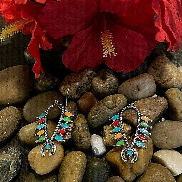 Squash Blossom Rainbow Earrings Southwest western - Picture 2 of 9